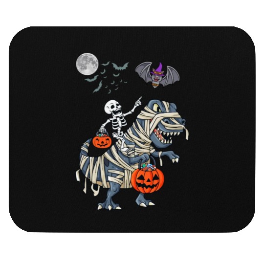 Funny Skeleton Riding Mummy dinosaur Halloween Mouse Pads