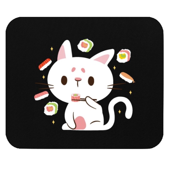 Kawaii Cat Eating Sushi Japanese Raw Food Mouse Pads