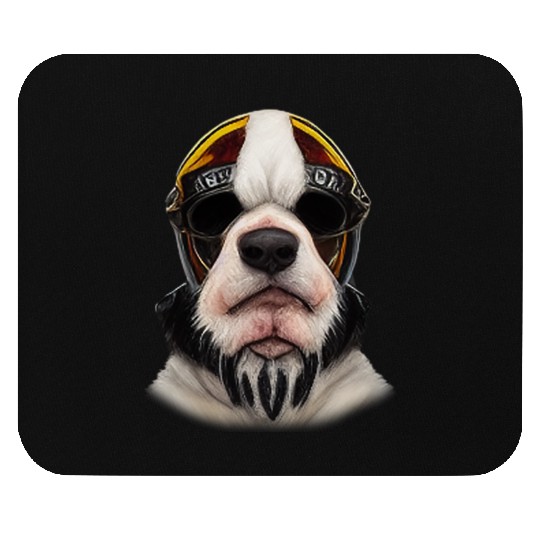 Biker Saint Bernards dog portrait motorcycle Mouse Pads