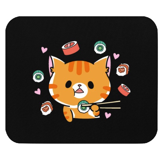 Kawaii Cat Eating Sushi Japanese Raw FoodKawaii Mouse Pads
