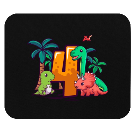 4th Birthday Trex Triceratops Dinosaur 4 Year Mouse Pads