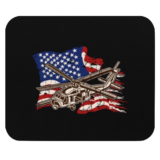 Helicopter with american flag background - chopper Mouse Pads