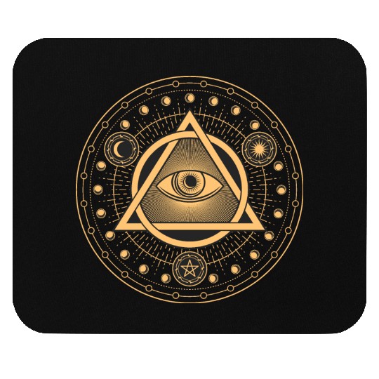 Rune Alchemy Circle with All Seeing Witchcraft Eye Mouse Pads