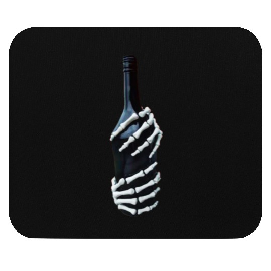Halloween Skeleton Hand holds wine Bottle Minimal Mouse Pads