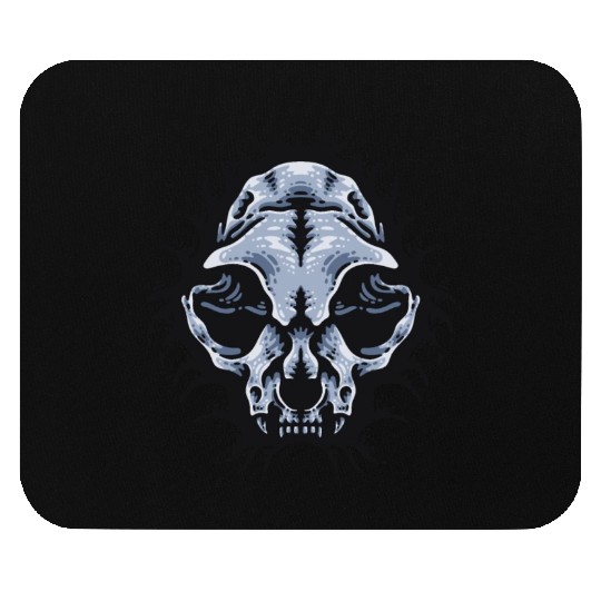 Cat Skull Bursting out gray scale oddities Mouse Pads
