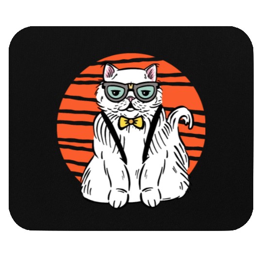 Stylish Nerd Persian Cat Beanie Glasses Tattoo Mouse Pads