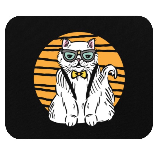 Stylish Nerd Persian Cat Beanie Glasses Tattoo Mouse Pads