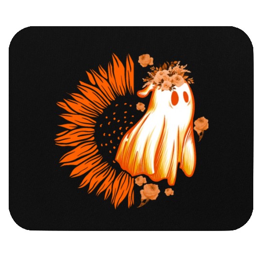 Halloween Theme Cute Ghost Sunflower Coffee Lover Mouse Pads