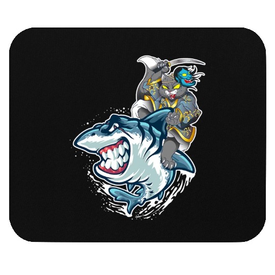 Cat Samurai Riding On Shark Mouse Pads
