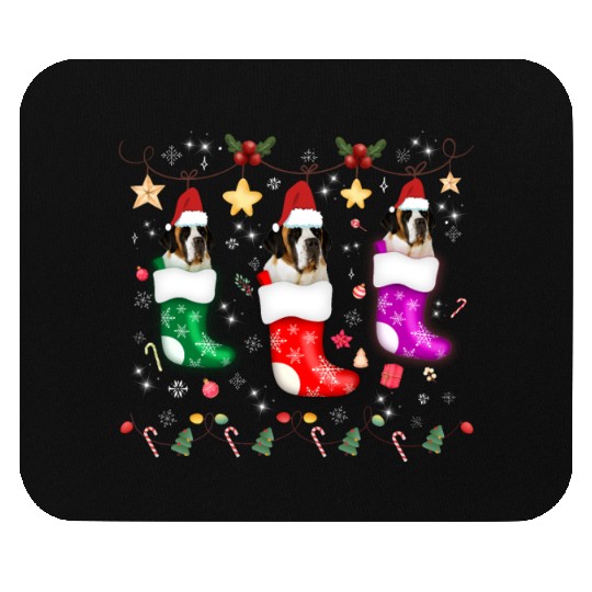 Saint Bernard Christmas Lights Gift Funny Xmas Dog Mouse Pads