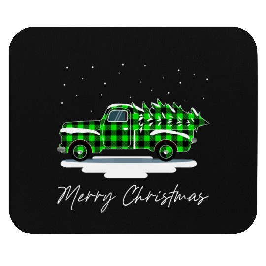 Truck Merry Christmas Buffalo Plaid Green Xmas Mouse Pads