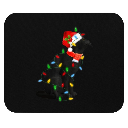 Reindeer Santa Hat Black Cat Christmas Lights Cute Mouse Pads