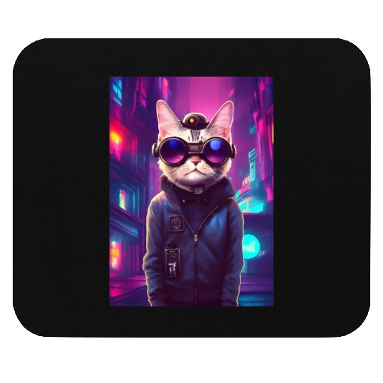 Techno Cat In Japan Neon City Mouse Pads