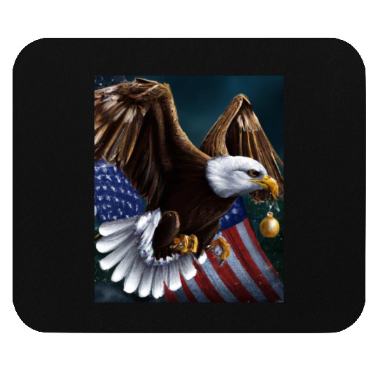Patriotic Christmas Sea Eagle With US Flag And Mouse Pads