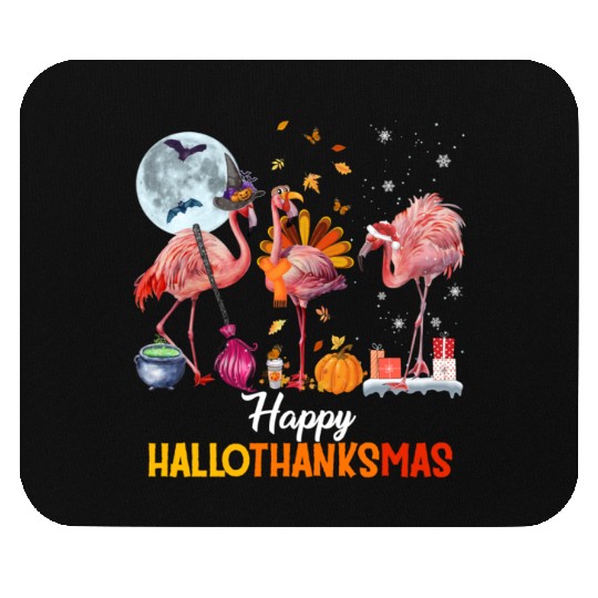 Flamingo Halloween And Merry Christmas Happy Mouse Pads