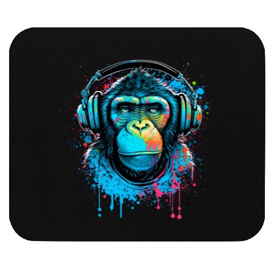ape, primate, monkey wearing headphones Mouse Pads