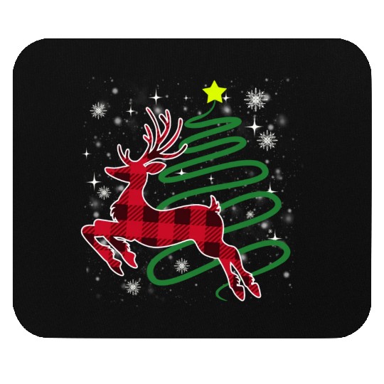 Red Plaid Reindeer Buffalo Deer Family Pajama Mouse Pads