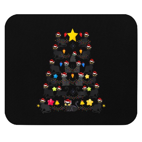 Black Cat christmas light funny cat lover Mouse Pads