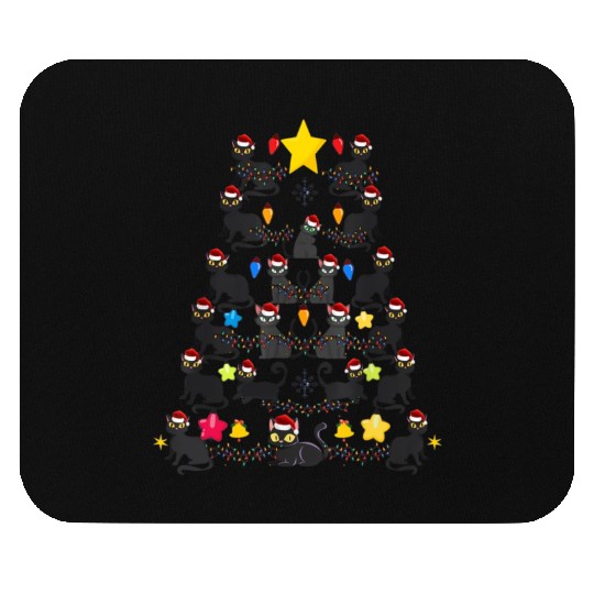 Black Cat christmas light funny cat lover Mouse Pads