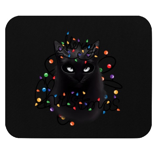 Black Cat christmas light Mouse Pads