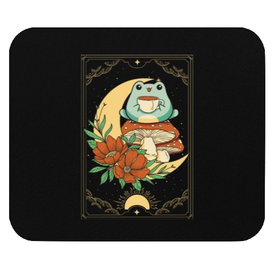Cottagecore Aesthetic Tarot Card Frog Sipping Tea Mouse Pads