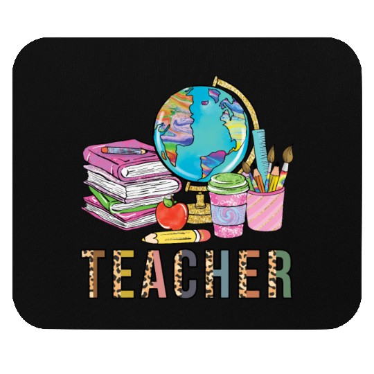 Cute Teacher Leopard Print Globe First Day of Mouse Pads