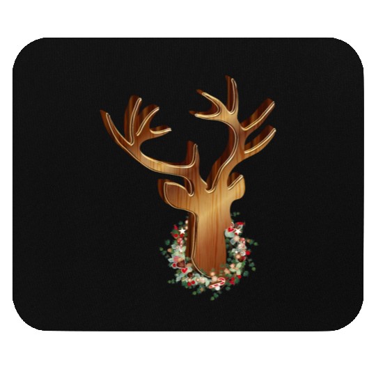 Deer head in wood look with Christmas wreath Mouse Pads