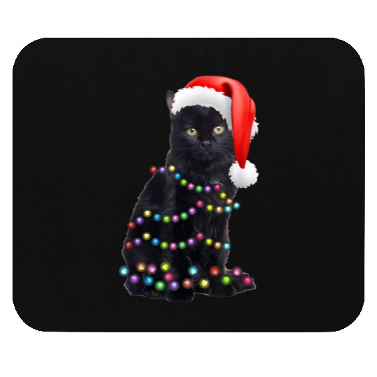 Black Cat Christmas Light Funny Cat Love Christmas Mouse Pads
