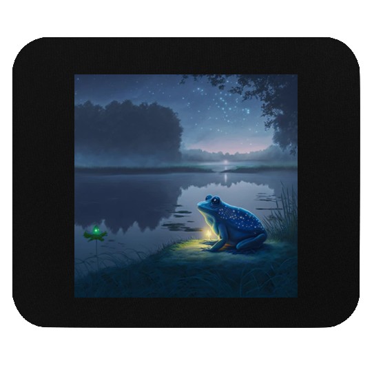 Blue Frog and Firefly on a pond at Night Mouse Pads