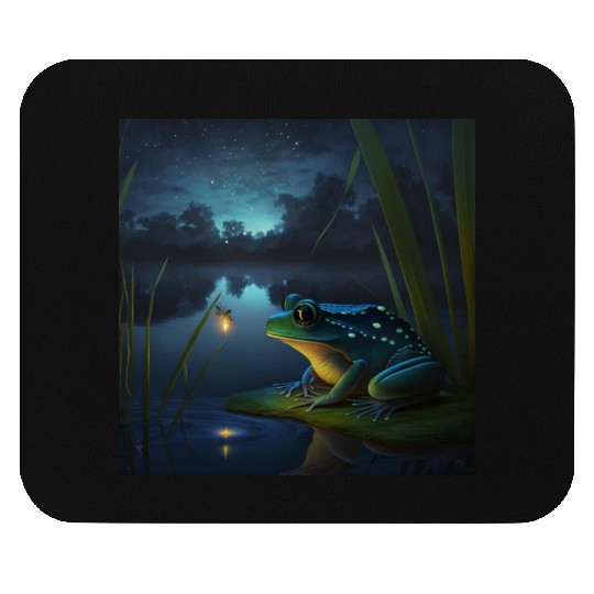 Frog and Firefly Friends on the Pond at Night Mouse Pads