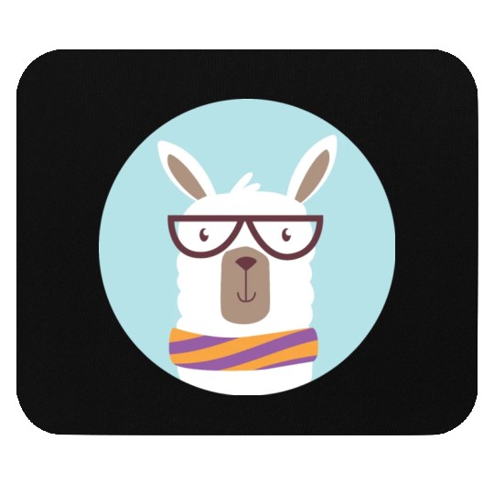 kawaii funny llama wearing glasses and feels cold Mouse Pads