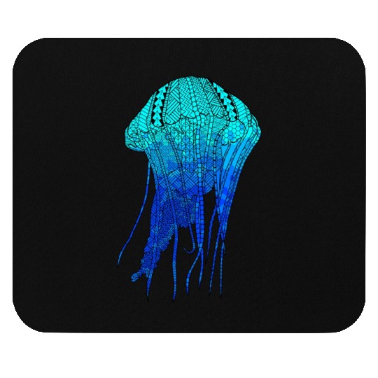 Cool Ocean Blue Tribal Jellyfish Mouse Pads