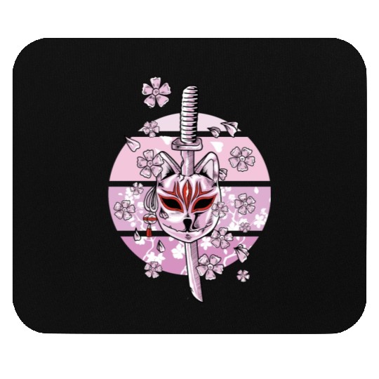 Kitsune Mask Japanese Nine Tailed Fox Cherry Mouse Pads