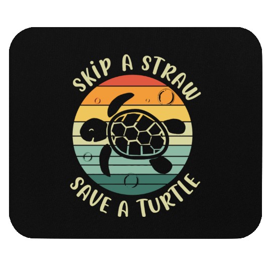 Skip A Straw Save A Turtle Retro Sunset Sea Turtle Mouse Pads