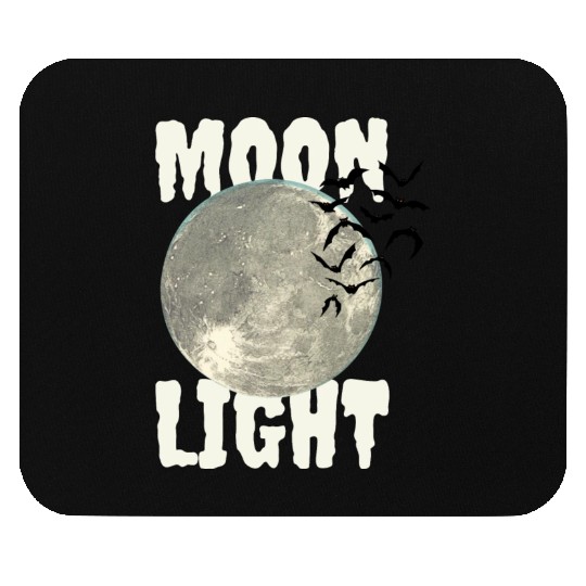Dark Green Illustrated Moon Light Bat Mouse Pads
