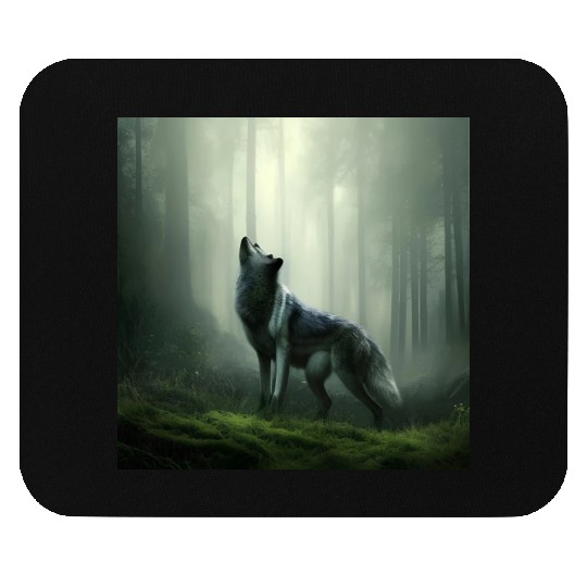 Howling wolf at midnight Mouse Pads