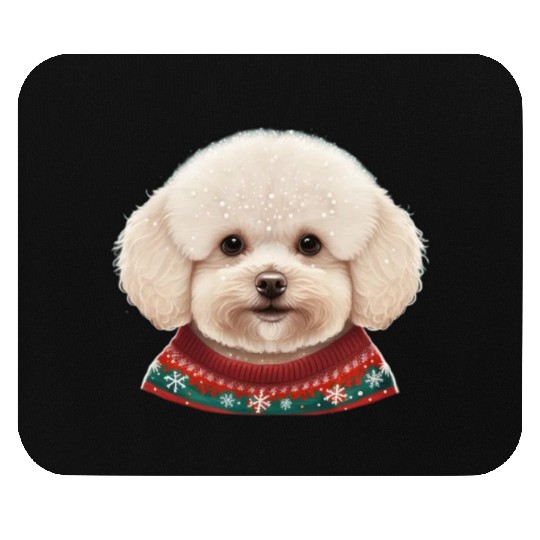 Festive Bichon Frise in a Christmas Sweater Mouse Pads
