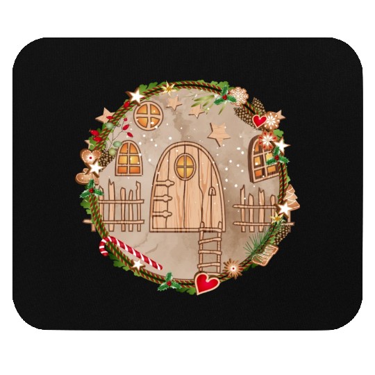 Elf door in Christmas wreath for Christmas Mouse Pads