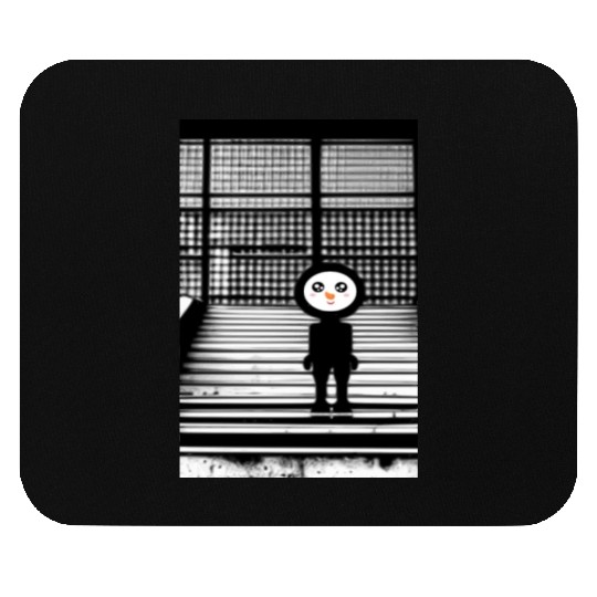 Kawaii Happy Snowman in Mouse Pads Standing on Steps