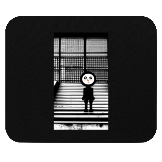 Kawaii Happy Snowman in Mouse Pads Standing on Steps