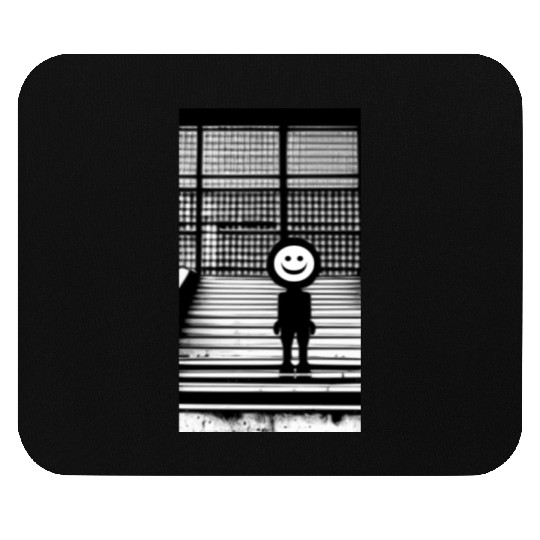 Smiley Face in Mouse Pads Standing on the Steps Street