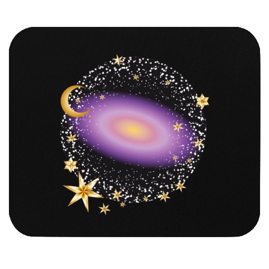 glowing violet galaxy with moon and stars Mouse Pads