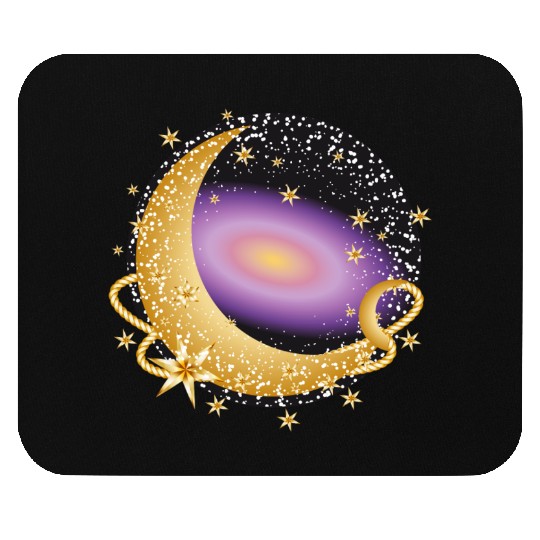 glowing violet galaxy with moon and stars Mouse Pads