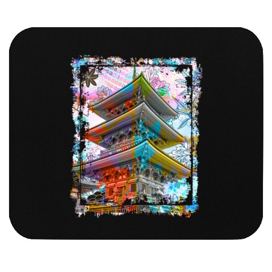Japan Pagoda Cherry Blossoms Collage Art 70 Mouse Pads