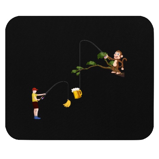Funny Monkey Fishing Banana - Orangutan Monkey Ban Mouse Pads