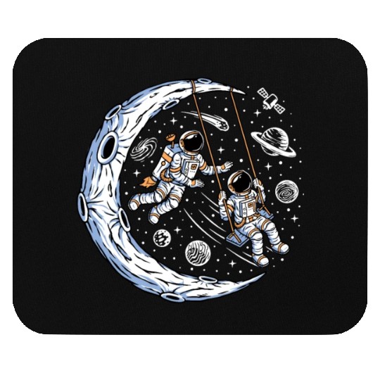 Astronauts on swing on moon Mouse Pads