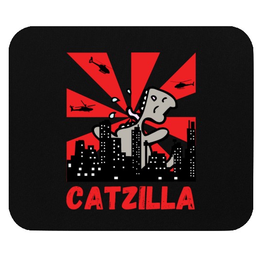 Catzilla funny cat Japanese Sunset Mouse Pads
