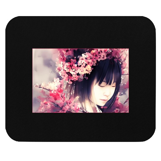 japan girl portrait sakura blossom Japan wallart Mouse Pads