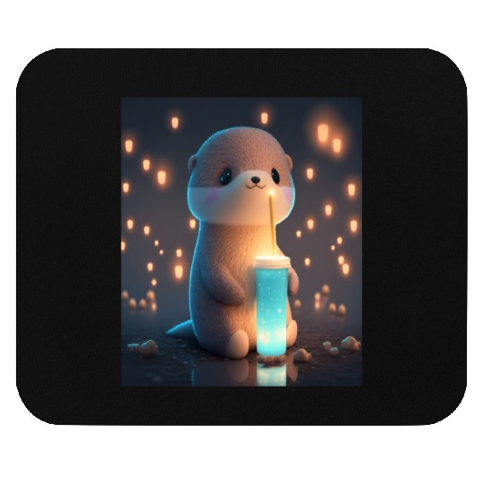 Kawaii Otter Pet Otter Drinking Boba Tea Mouse Pads