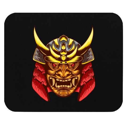 Japanese samurai warrior devil yellow and red mask Mouse Pads